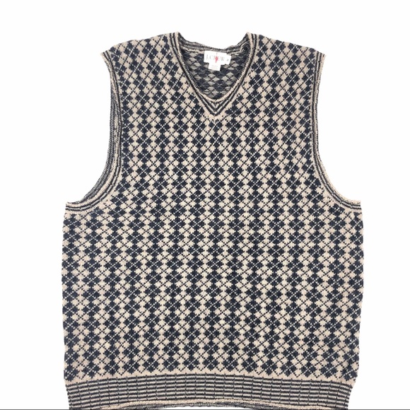 J.CREW Sweater Vest Black V Neck Wool Argyle